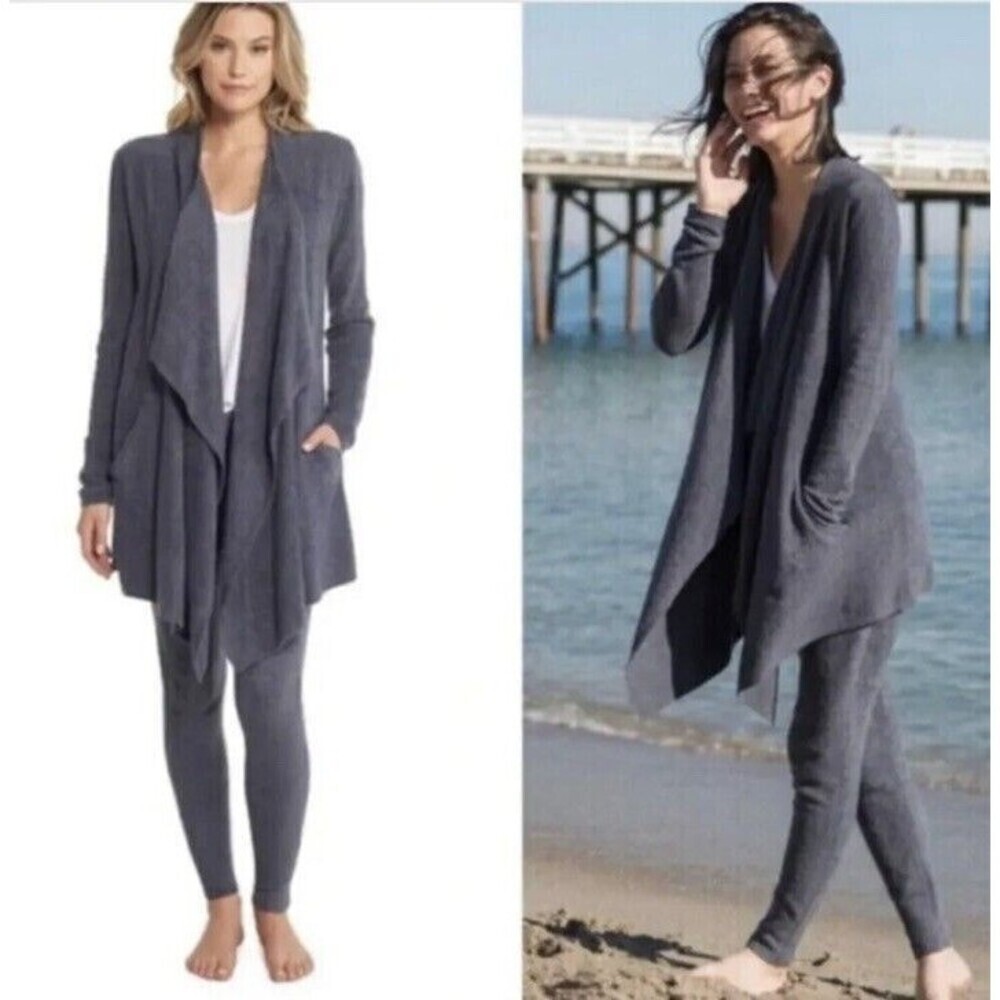 BAREFOT DREAMS Cozychic Lite Women’s Grey Open Front Cardigan Style # 903 SM